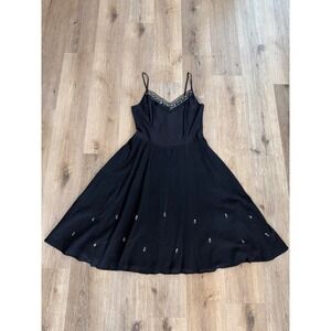 Morbid Threads Y2K Witchy Whimsygoth Goth Midi Dress L Black Beaded Sequin